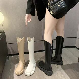 2026年瘦长靴女厚底秋冬季高筒靴新款粗跟圆头骑士靴女性感舒适显