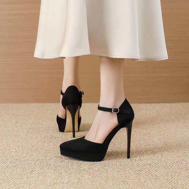 大码防水台单鞋高跟鞋大码女2025夏新款细跟中空尖头高跟凉鞋女,女鞋,时装凉鞋,淘宝优惠券,粉丝福利购,淘宝优惠卷