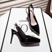 新款 女2025夏季 细跟性感气质不累脚防水台后空包头凉鞋 软皮高跟鞋