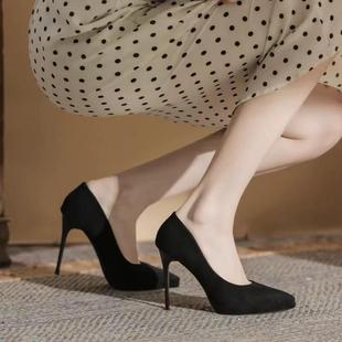 女 亮面尖头纯色浅口套脚细跟高跟单鞋 2025春夏新品 外贸欧美风经典
