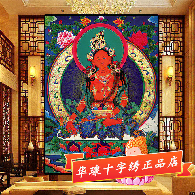 十字绣财源天母新款线绣唐卡藏传佛像财宝菩萨客厅全砖贴5d钻石画