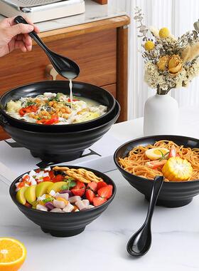 日本进口黑色塑料拉面碗家用大碗麻辣烫防烫汤碗沙拉碗加厚斗笠碗