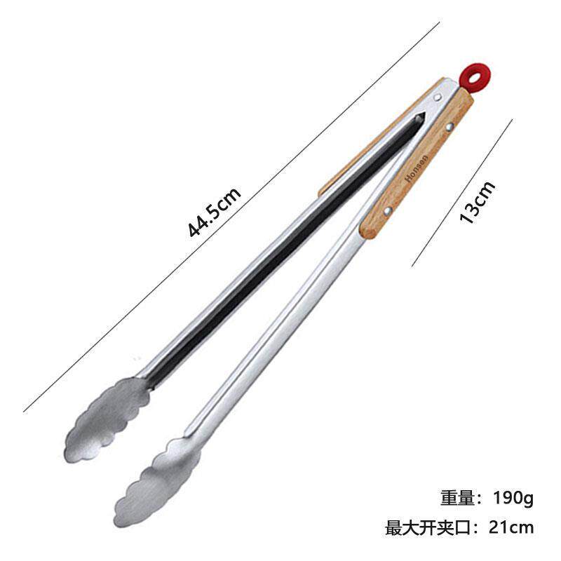 日本进口精工不锈钢烧烤肉夹子油炸食物夹加厚长炸串夹木柄防烫