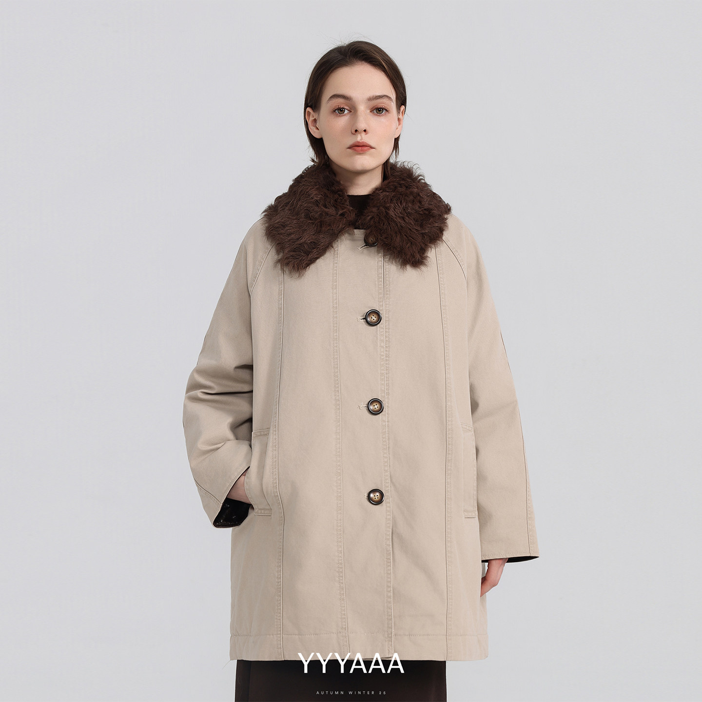 YYYAAA可脱卸托斯卡纳翻领90白鹅绒工装风羽绒服派克服羽绒外套