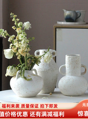 带耳朵双耳白色复古怀旧陶瓷花瓶