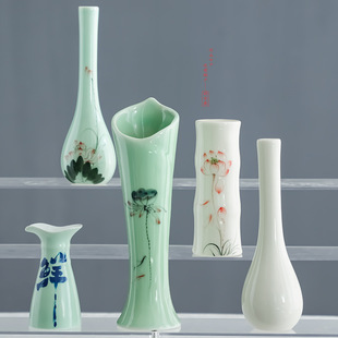 饰 好石寨青瓷陶瓷手绘花瓶插花净水瓶观音花插摆件酒店菜品装