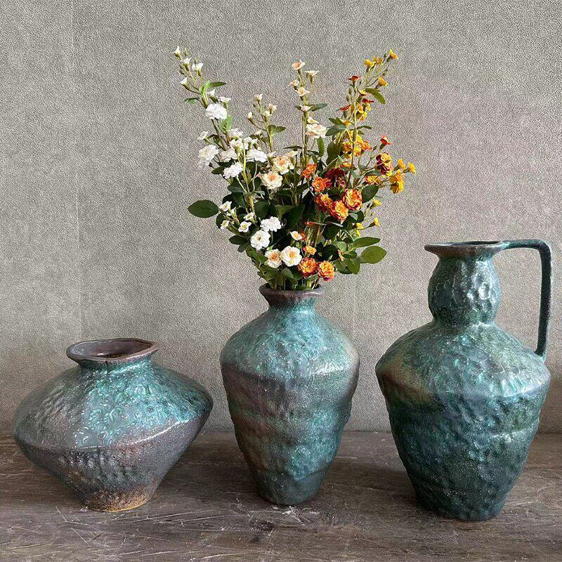 瑞晨手工新款复古诧寂风客厅别墅百合景德镇陶瓷花瓶摆件水培插花