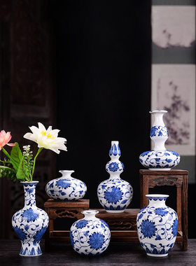 新品 青花瓷花瓶陶瓷复古小号花器花插茶道配件古典家居装饰摆件
