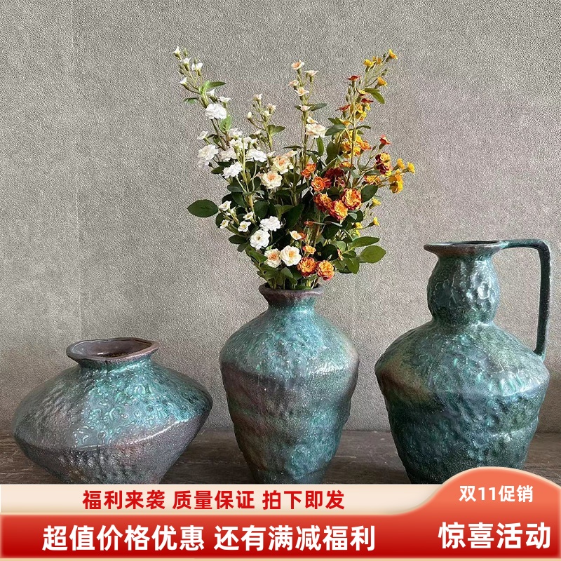 瑞晨手工新款复古诧寂风客厅别墅百合景德镇陶瓷花瓶摆件水培插花