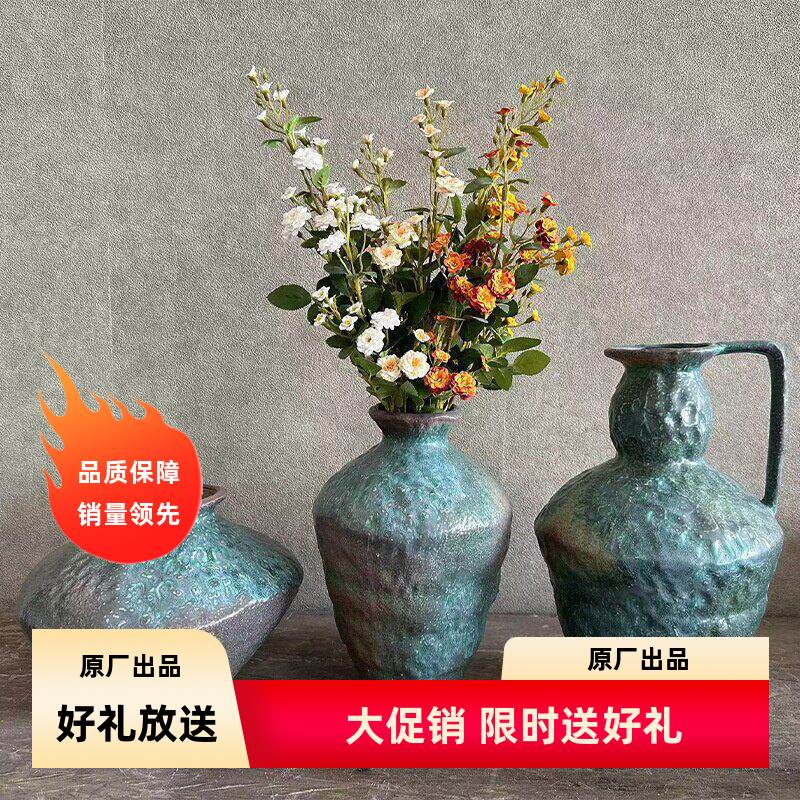 瑞晨手工新款复古诧寂风客厅别墅百合景德镇陶瓷花瓶摆件水培插花
