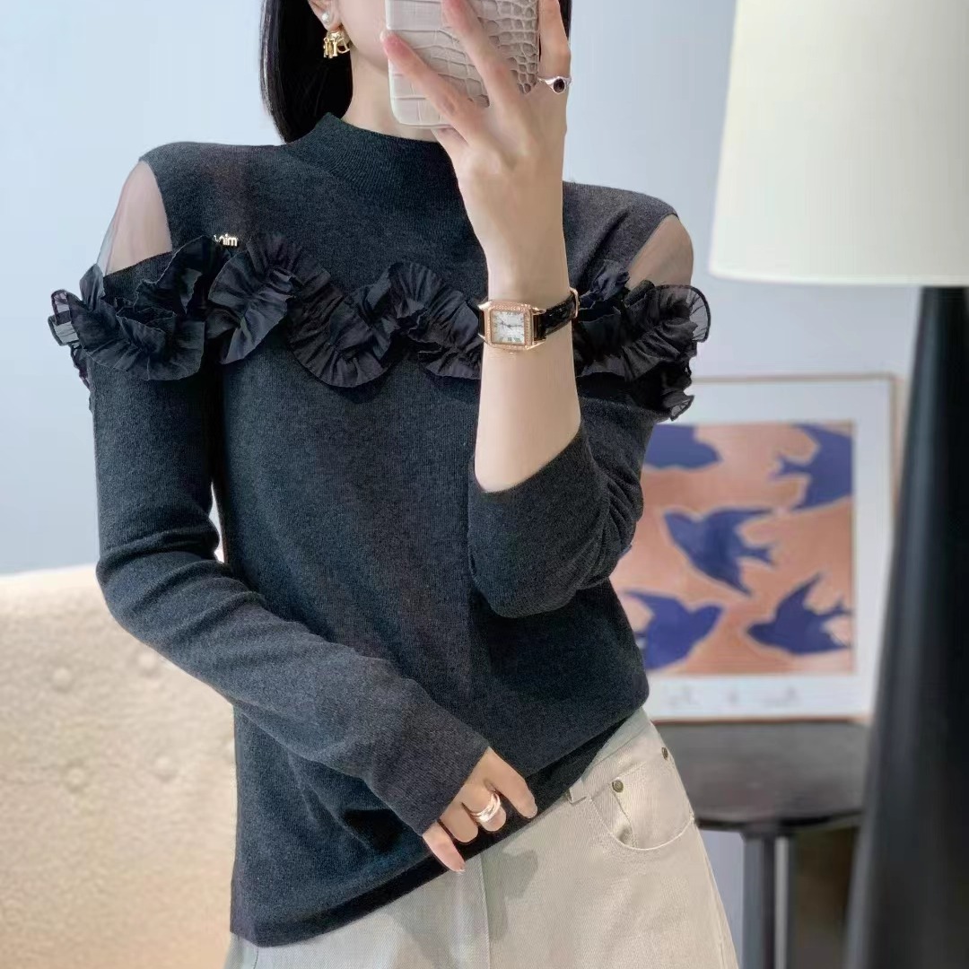2025秋新款漂亮高级设计感透视性感超细羊毛针织衫女人味长袖上衣