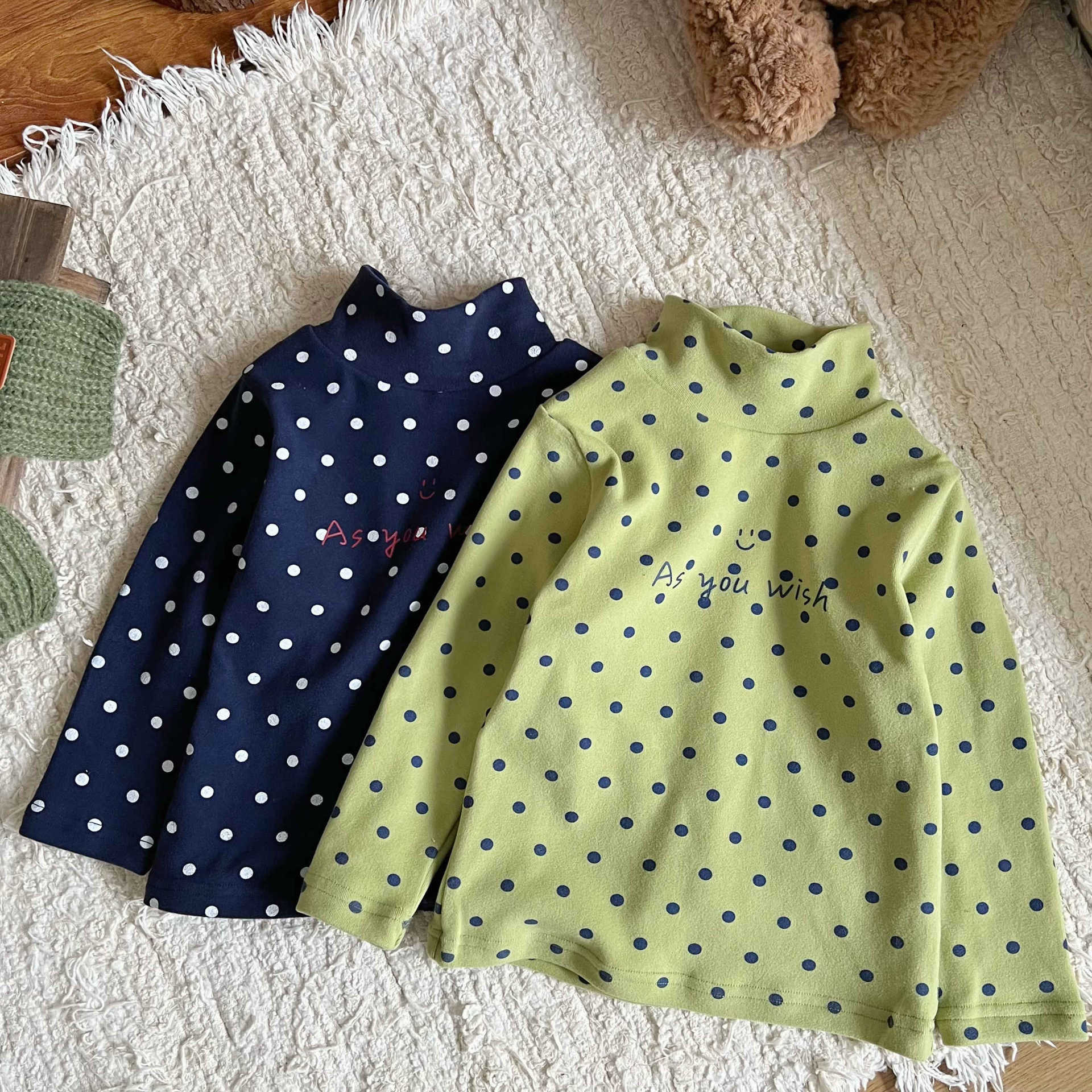 85091 儿童韩版圆点笑脸打底衫中小男女童韩版洋气半高领保暖上衣