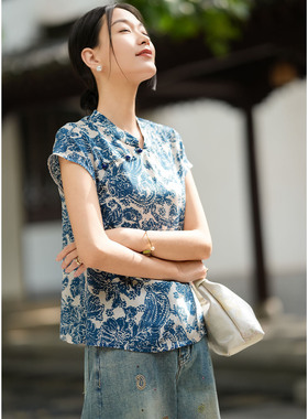 真丝双绉100%桑蚕丝新中式国风立领短袖衬衫设计感宽松春秋季女装