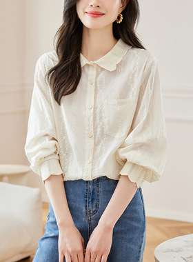 温柔风杏色蕾丝衬衫女春夏新款减龄设计宽松显瘦通勤百搭气质上衣