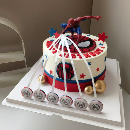 小红书同款魔术火焰蜘蛛侠生日蛋糕装饰蜘蛛侠魔术火焰纸蛋糕装扮