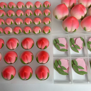 生日蛋糕装饰成品巧克力 寿桃 立体带叶子大中小粉色寿桃片可食用