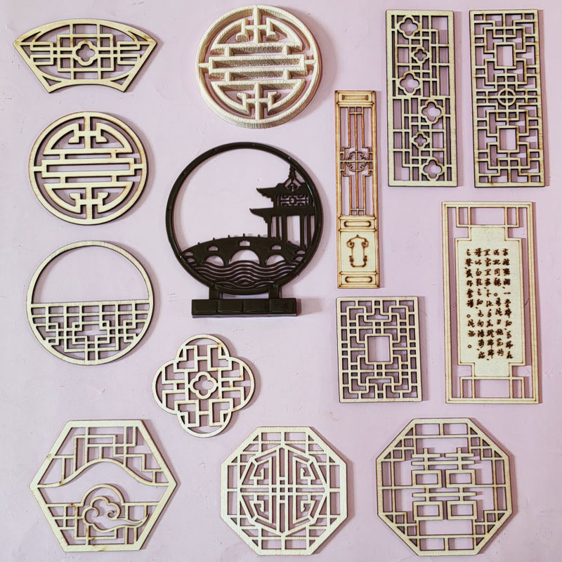 新中式古风扇子折扇木质屏风插件