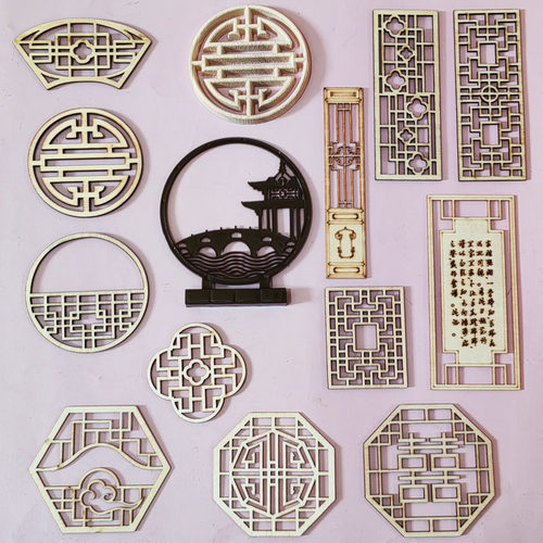 新中式古风扇子折扇木质屏风插件