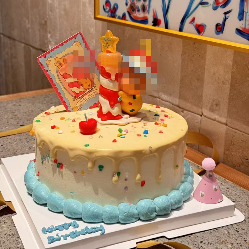 可爱卡通许愿星星小人蛋糕装饰摆件卡通纸质抱蜡烛小人插件