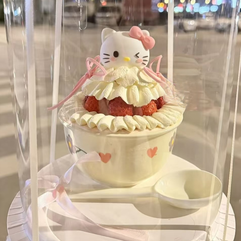 2026网红圣诞节新年草莓碗 KT猫蛋糕装饰 紫藤花款陶瓷碗 蝴蝶结