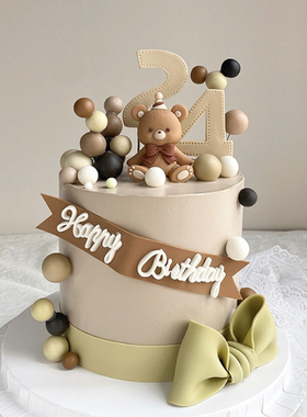 软胶蝴蝶结小熊棕色 蛋糕装饰 毛毡棕色横幅HB love you立体玩偶