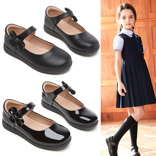 小学生皮鞋女童黑色皮鞋中学生幼儿园儿童2025新款软底香港校鞋