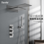 淋浴器恒温全铜家用 入墙式 鼎菲极简枪灰色暗装 瀑布雨淋花洒套装