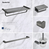 鼎菲浴室浴巾架置物架卫浴置物架枪灰色毛巾架打孔不锈钢五金挂件