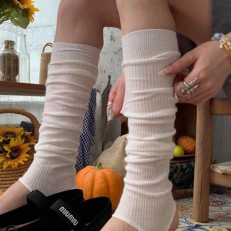 miu系穿搭还得这双袜套！春秋微透肤白色针织竖纹踩脚堆堆小腿套,女士内衣/男士内衣/家居服,连裤袜/打底袜,淘宝优惠券,粉丝福利购,淘宝优惠卷