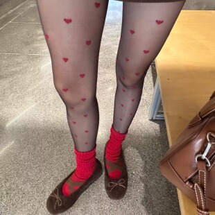 新年红叠穿太应景！秋冬圣诞丝袜性感桃心黑丝防勾丝2026新款爆款