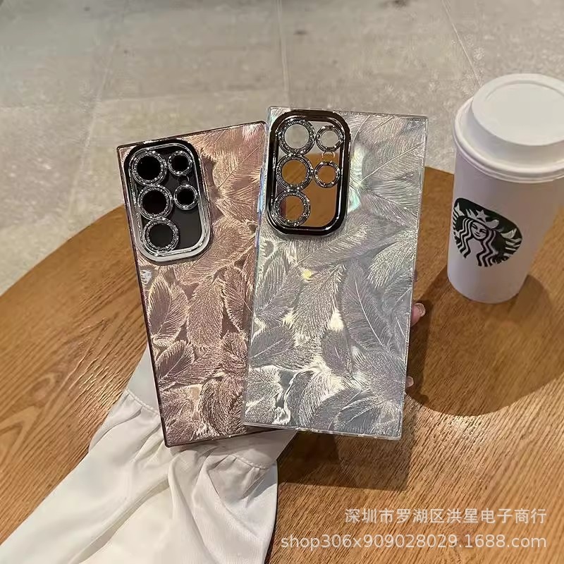 适用三星s25ultra手机壳闪粉镜头膜a16炫彩羽毛全包a36防摔套