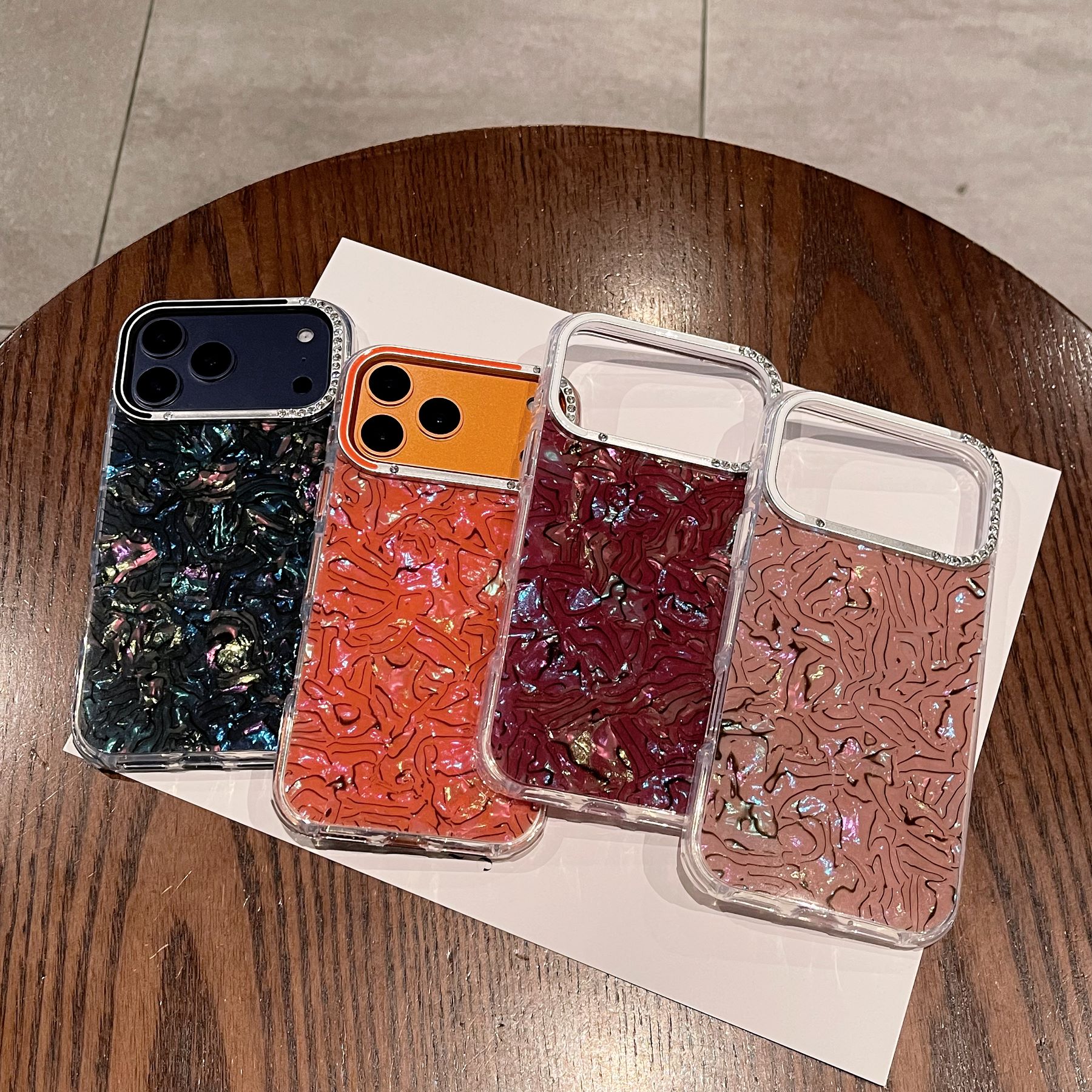 适用苹果17 pro新款墨韵彩贝壳纹手机壳iPhone16pro max高级感15防摔14大孔糖果色13pro钻边17Air女款保护套