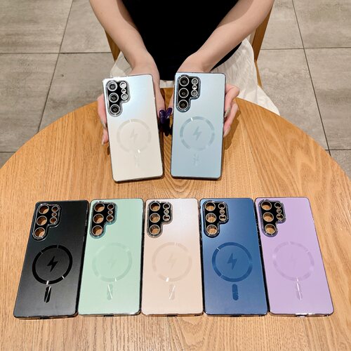 适用 三星 S26 S25 Ultra新款闪电磁吸电镀手机壳Galaxy S24 S23 S22Ultra全包防摔强磁磨砂AG电镀保护套批发