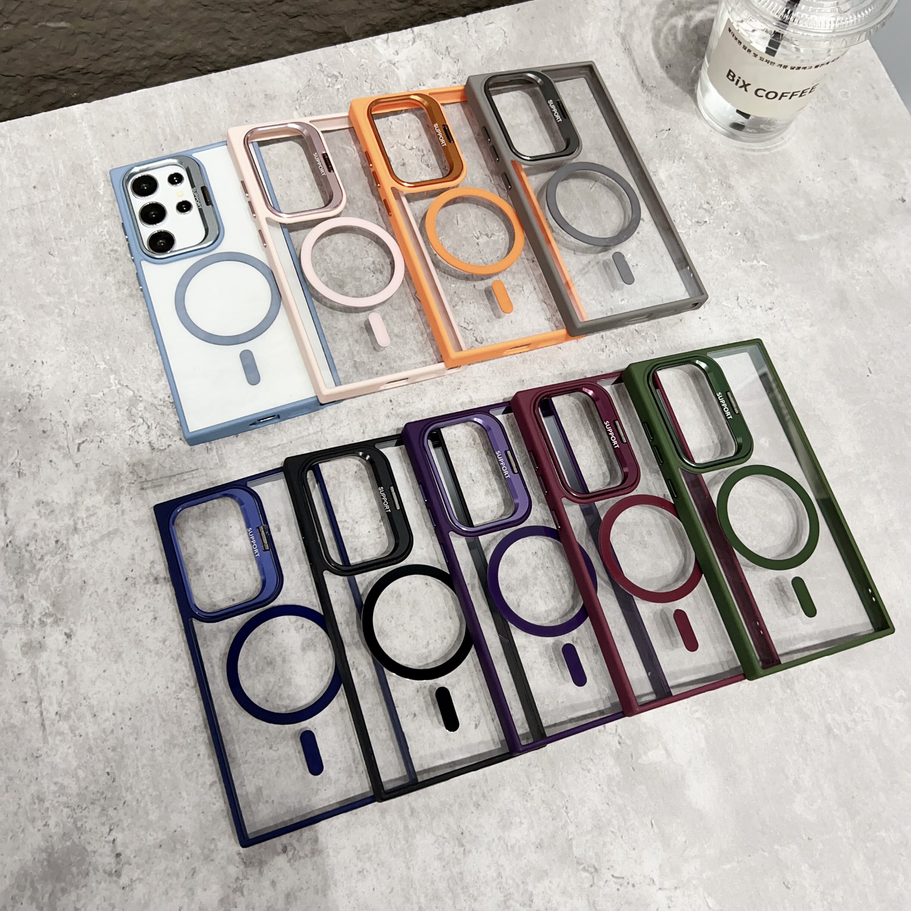 适用三星S25 S24ultra磁吸五金支架手机壳S23 S22全包防摔透明高级感无线magsafe Galaxy S24plus保护套批发