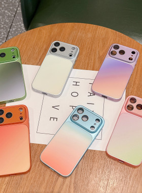 适用 iphone 17 16 15 Pro Max秒变大视窗渐变手机壳苹果 13 14 Pro全包带镜头膜防摔17 Air撞色保护套批发