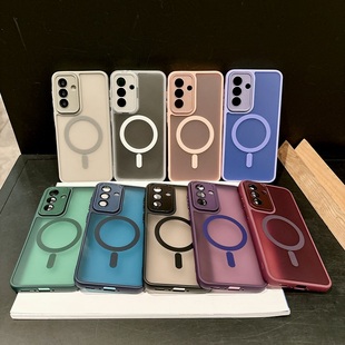 S22plus全包A26 ultra雅盾磨砂磁吸手机壳S23FE 5G防摔A26亚克力A16 A55 A35保护套批发 适用三星S25 A06 S24