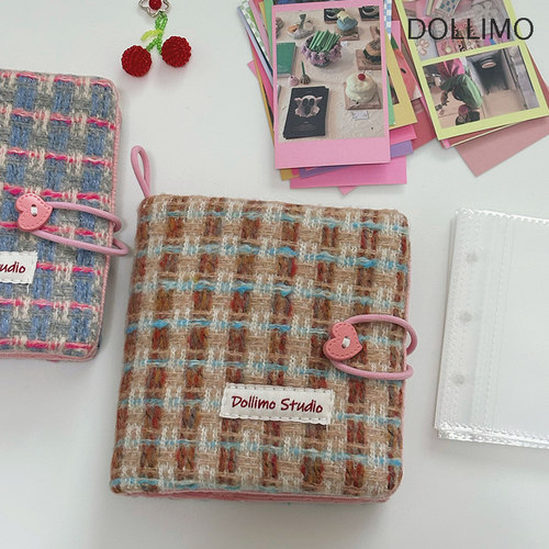 Dollimo可爱栗子3寸小卡册 美拉德小香风编织ins活页A8一宫格相册追星爱豆专辑小卡拍立得相册 毛呢便携卡包