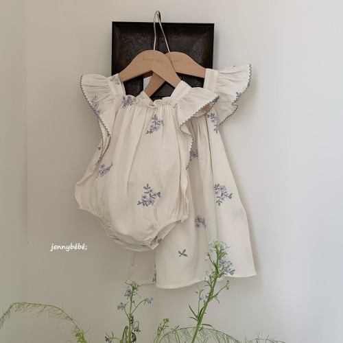 jennybebe婴幼儿夏韩版刺绣花包屁衣女宝宝洋气小飞袖爬服姐妹裙
