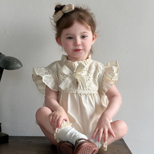 jennybebe2026夏季新款婴童衣服洋气蝴蝶结爬服女童小飞袖连衣裙