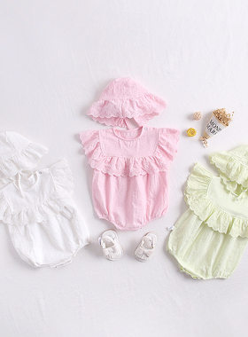 女童花边短袖连体哈衣夏季新品