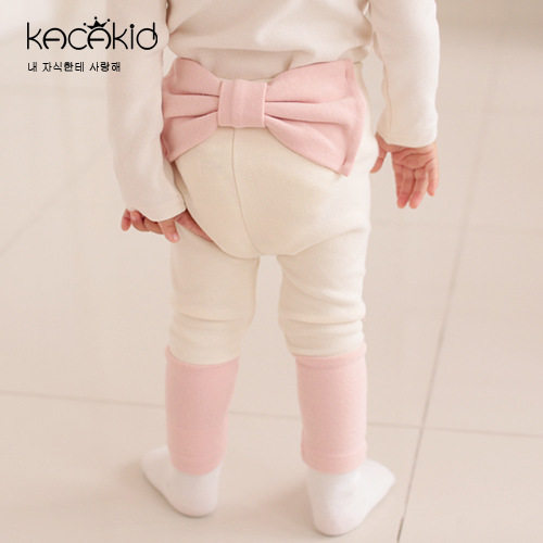 春秋季宝宝纯棉打底裤 时尚百搭可爱女童蝴蝶结大pp拼色长裤开档