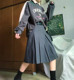 大码 灰色百褶裙早秋女复古高腰包臀微胖m百搭显瘦a字半身裙中长裙