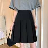 黑色百褶裙中裙女早秋学院半身裙加长微胖mm甜美百搭遮肚显瘦灰色