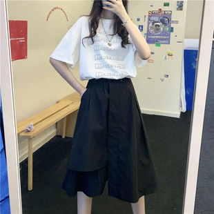 大码不规则半身裙女胖mm松紧高腰遮胯显瘦中长裙ins超火学生裙子