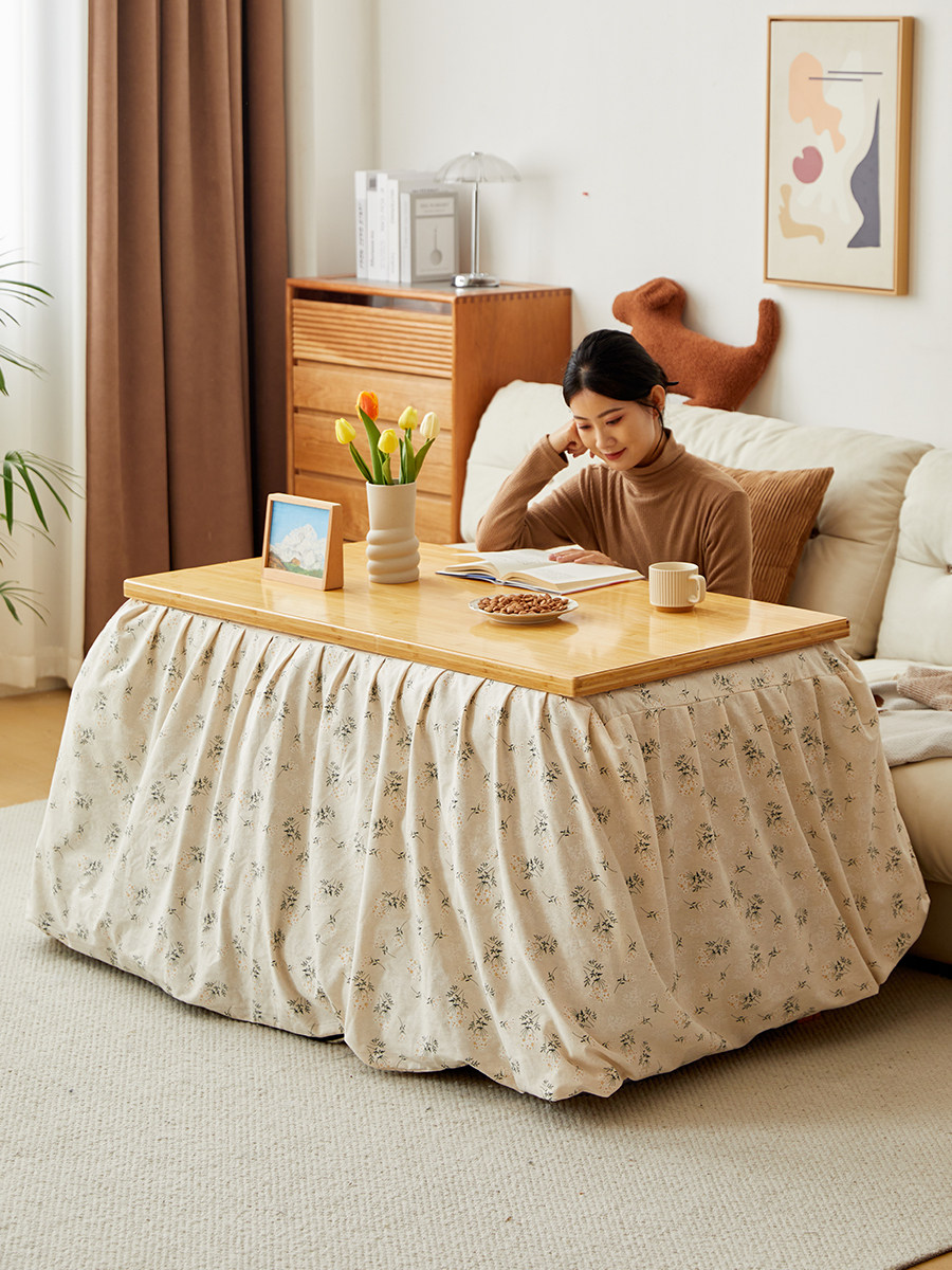 烤火桌子家用长方形折叠冬季楠竹烤火架取暖桌实木1.2米餐桌1.5米