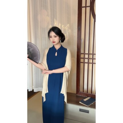 孔雀蓝【自制款】复古港风新中式显白气质纯色旗袍大码胖mm端庄女