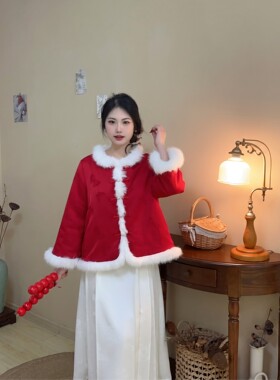 国风提花大码棉服新中式加绒加厚