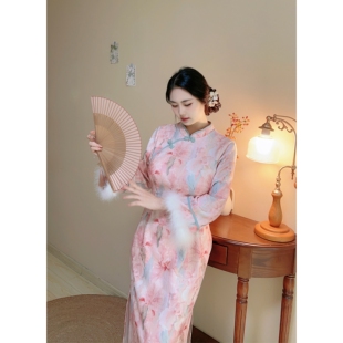 胖mm加绒旗袍连衣裙火鸡毛袖 雪美人 粉色少女大码 年轻款 自制款