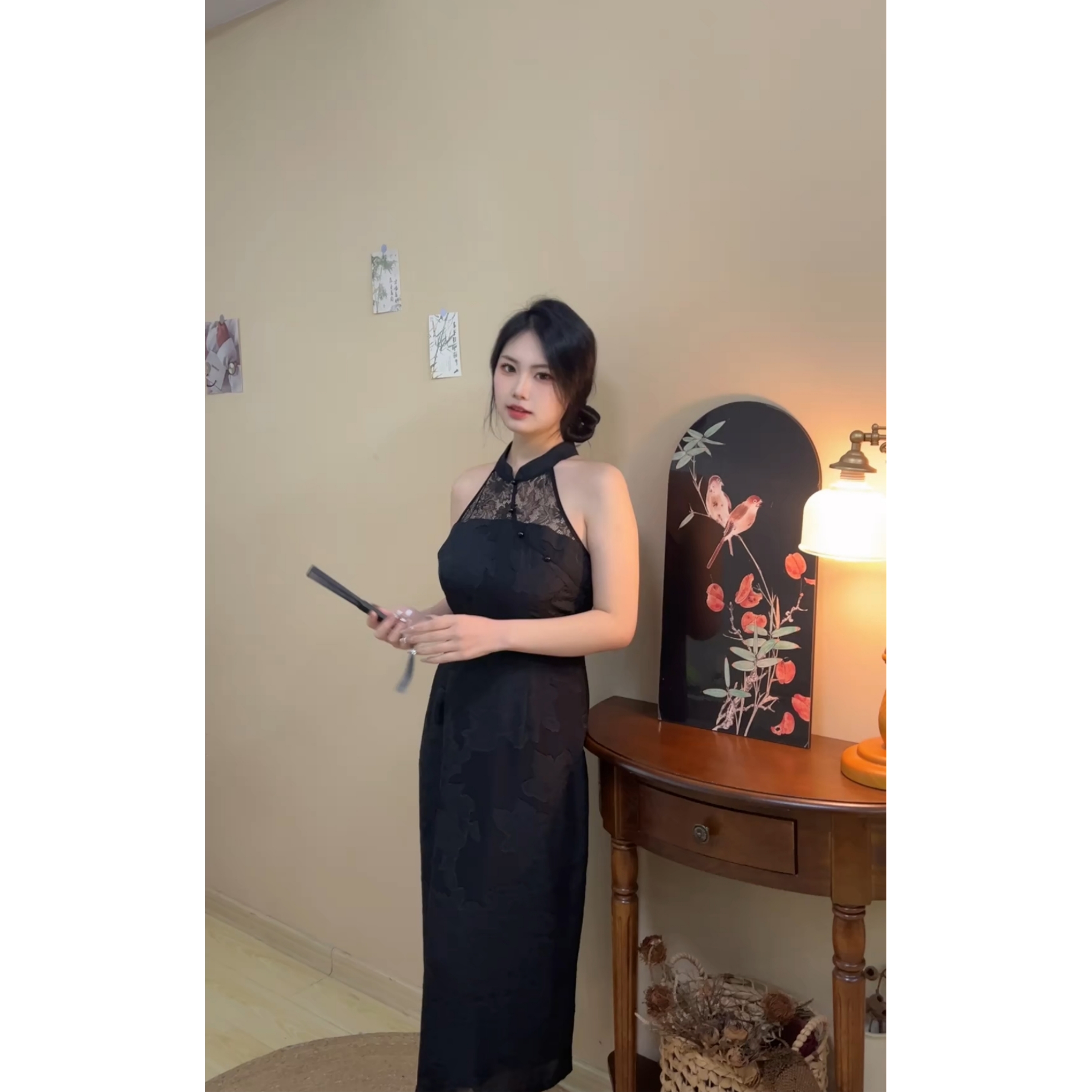 遇见大码夏季挂脖蕾丝新中式旗袍