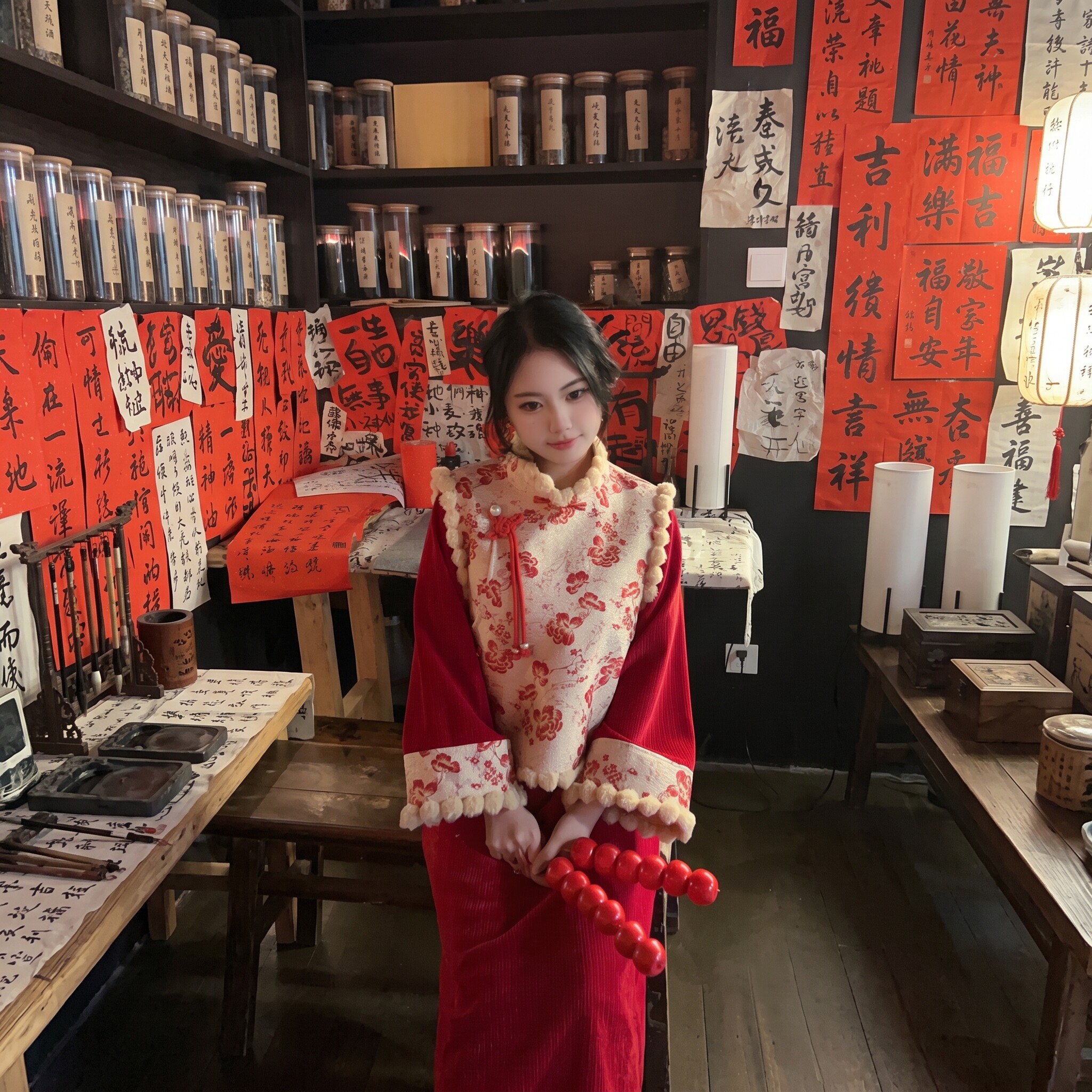 落红梅自制款新中式大码连衣裙